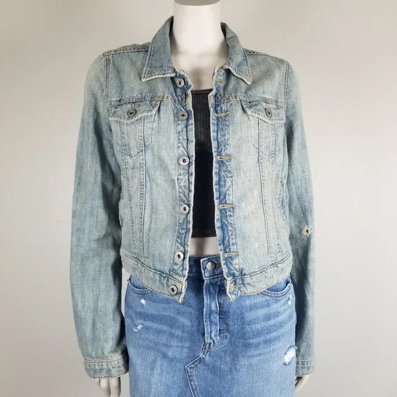 Polo Jeans Co Ralph Lauren Y2K Distressed Cropped Blue Denim Trucker Jacket Sz M - Picture 3 of 12
